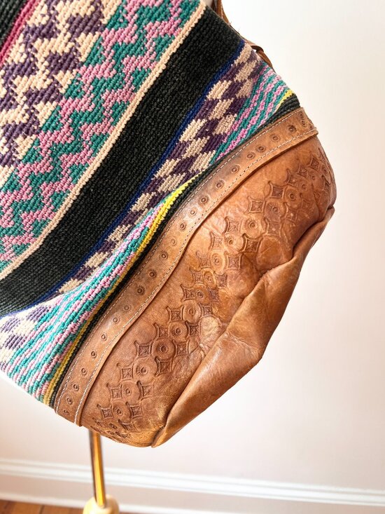 vintage Kilim brown leather back pack shoulder bag AS IS main image 11